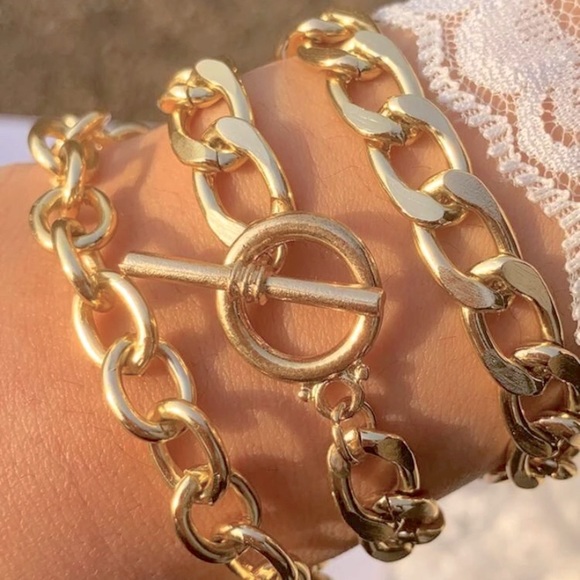 Anthropologie Jewelry - gold chain bracelet set of 3